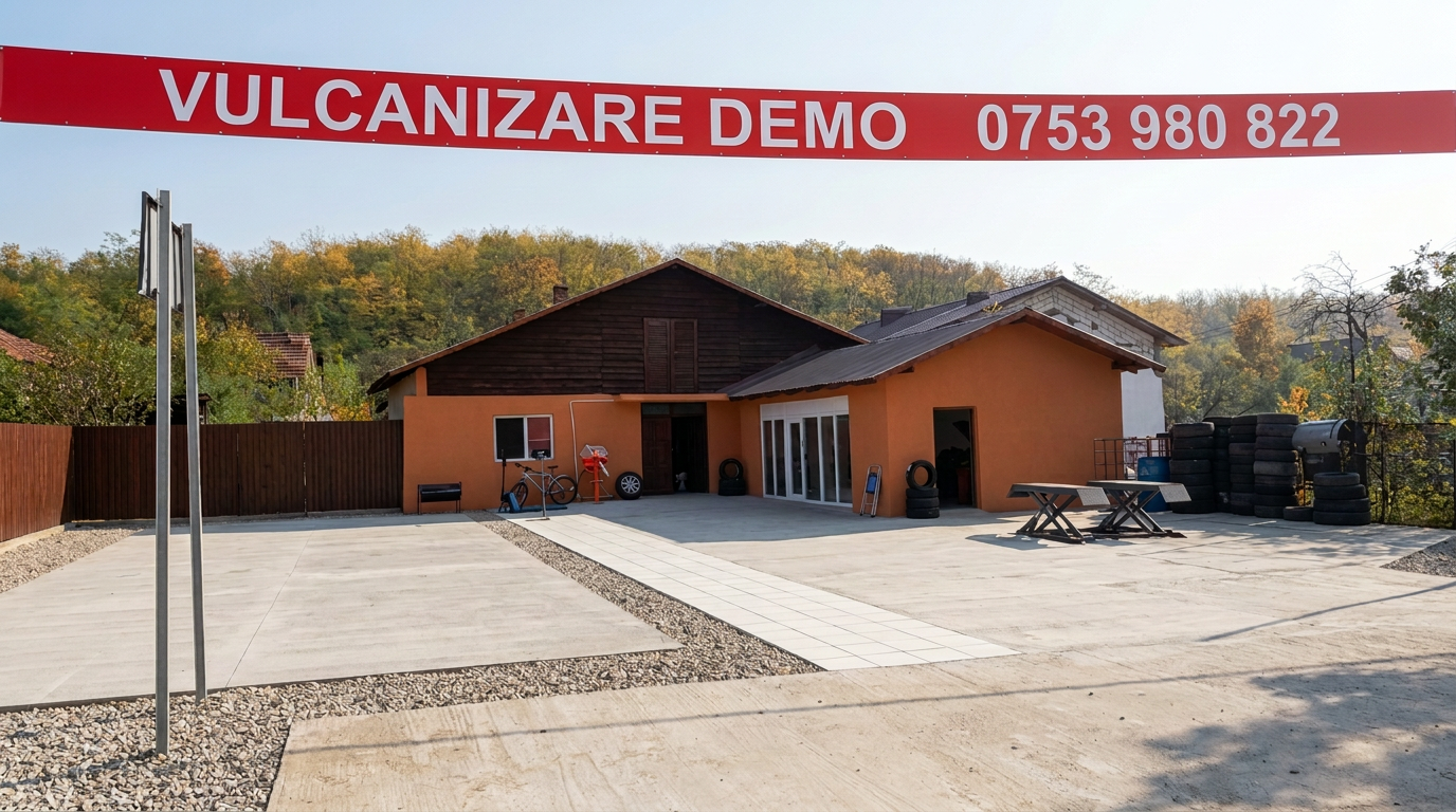 Atelierul Vulcanizare Demo, văzut din față